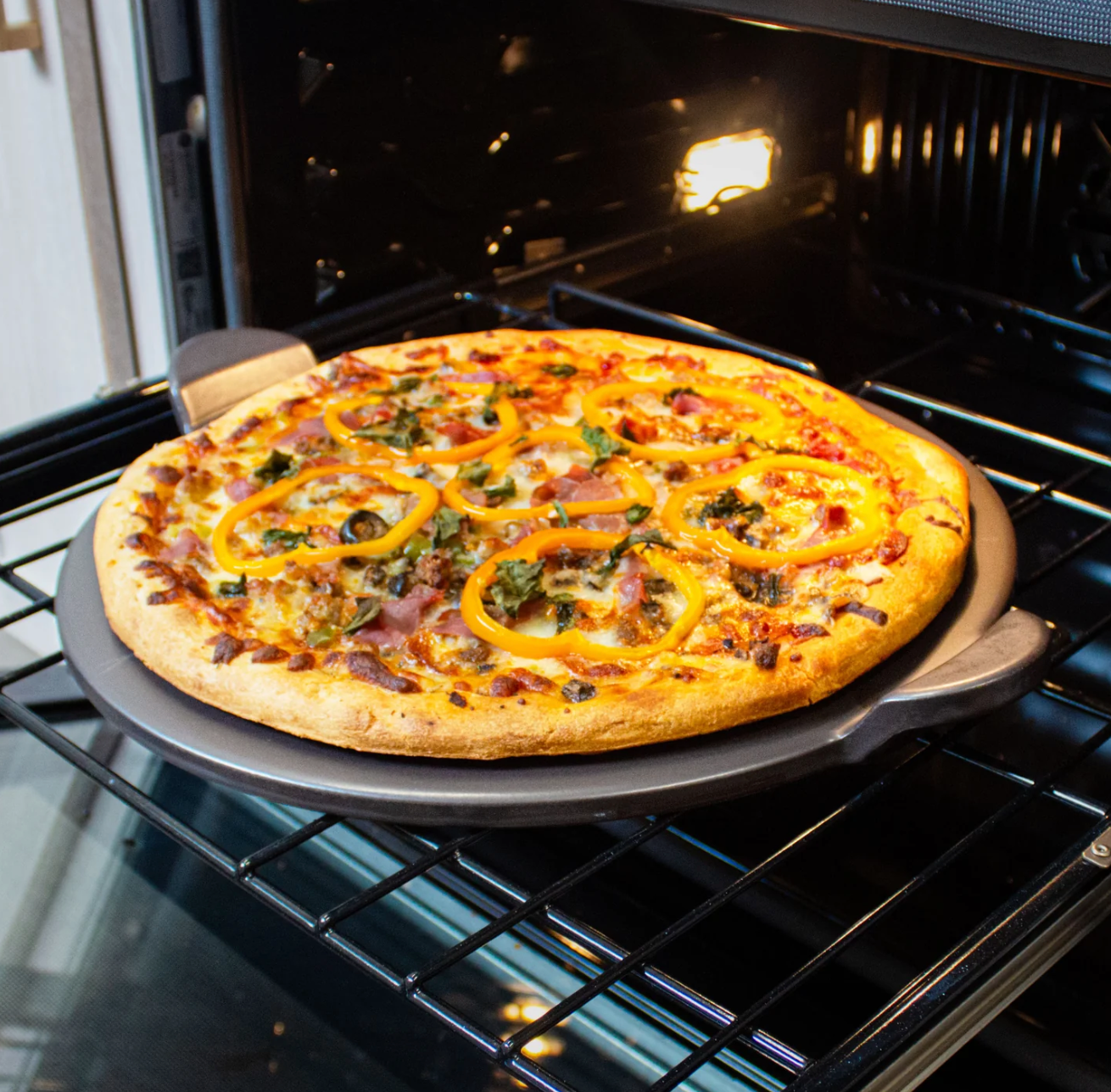 Old Stone Pizza Kitchen Glazed Cordierite Pizza Stone With Handles, 13-Inch, Grey Old Stone Pizza Kitchen by Kitchen Niche