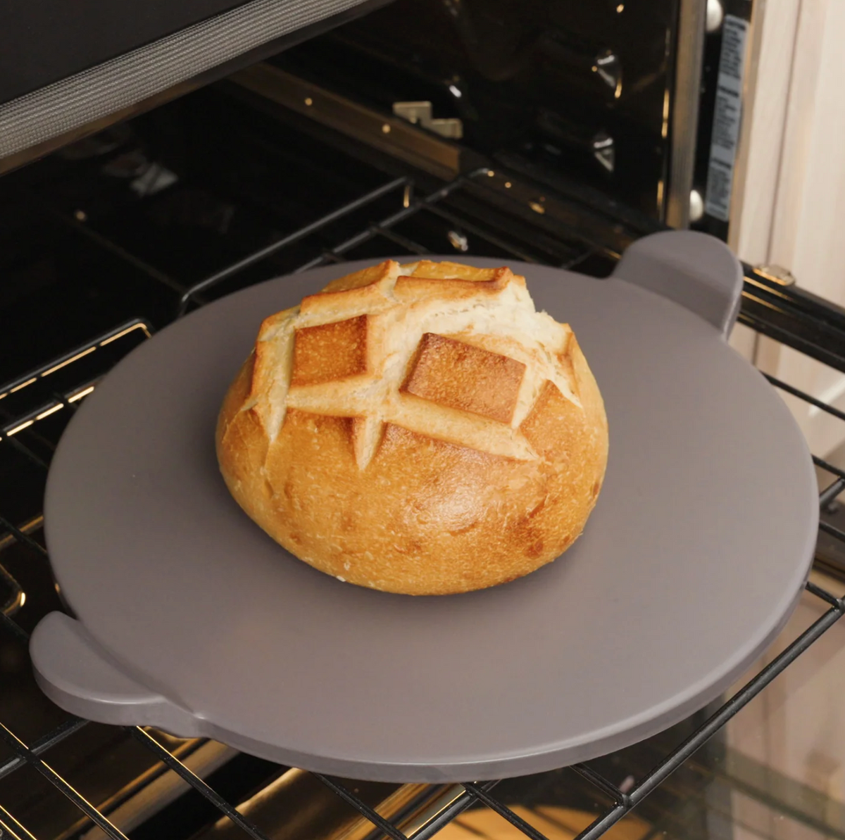 Old Stone Pizza Kitchen Glazed Cordierite Pizza Stone With Handles, 13-Inch, Grey Old Stone Pizza Kitchen by Kitchen Niche