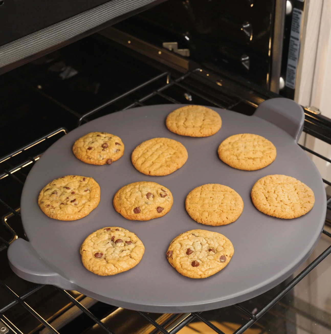 Old Stone Pizza Kitchen Glazed Cordierite Pizza Stone With Handles, 13-Inch, Grey Old Stone Pizza Kitchen by Kitchen Niche