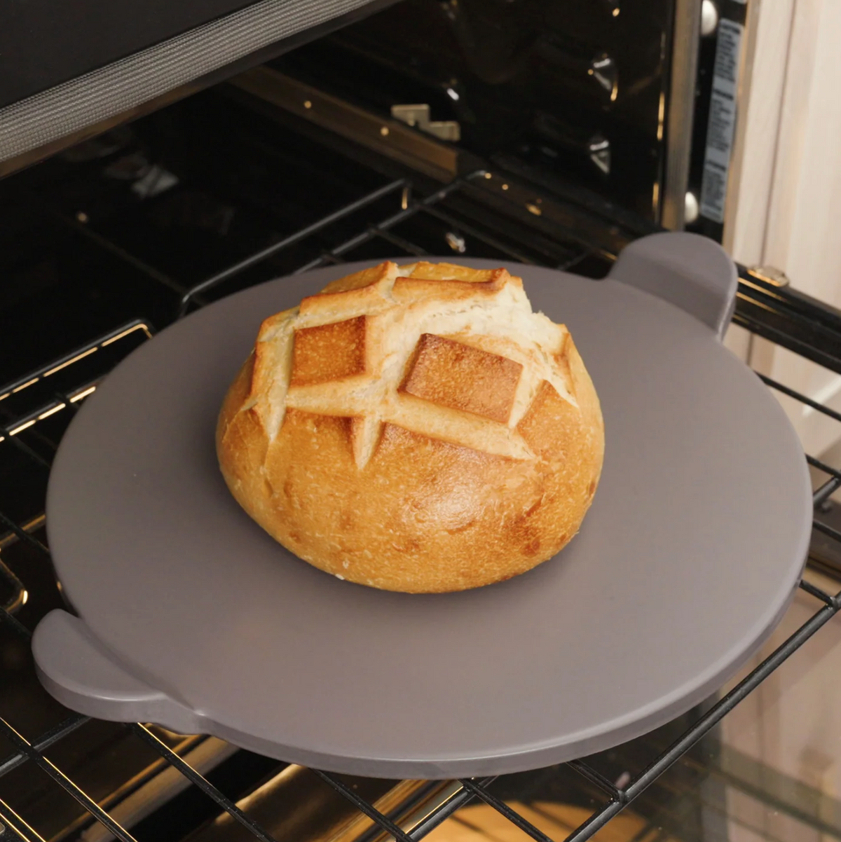 Old Stone Pizza Kitchen Glazed Cordierite Pizza Stone With Handles, 15-Inch, Grey Old Stone Pizza Kitchen by Kitchen Niche