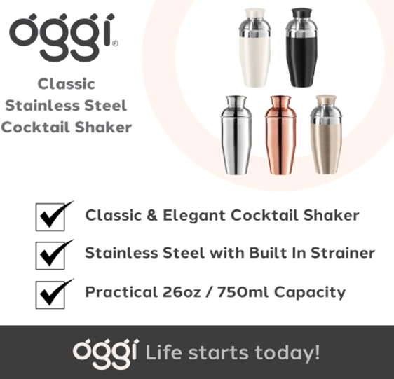 Oggi Cocktail Shaker – 750 ml – Stainless Steel