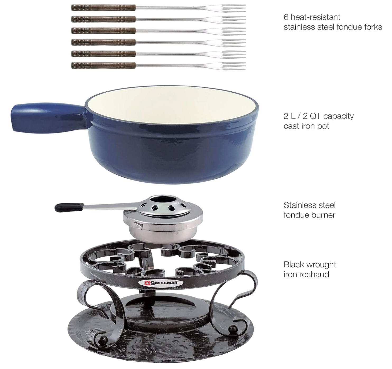 Swissmar Lugano Cast Iron Cheese Fondue Set – Deep Blue