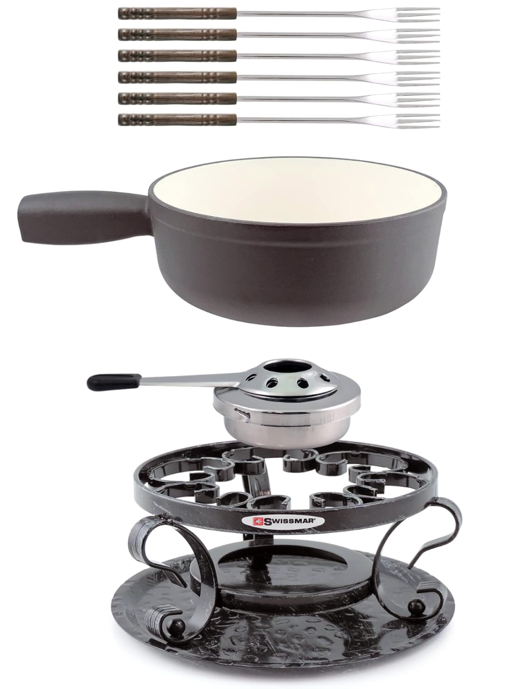 Swissmar Lugano Cast Iron Cheese Fondue Set – Black Matte