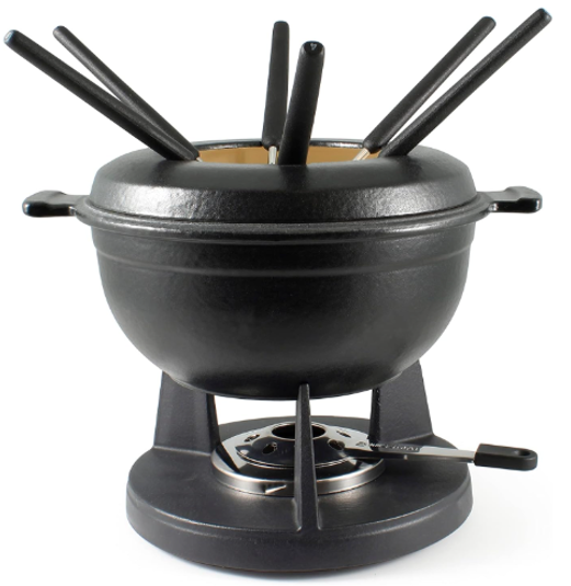 Swissmar Lucerne Cast Iron Meat &amp; Cheese Fondue Set – Matte Black