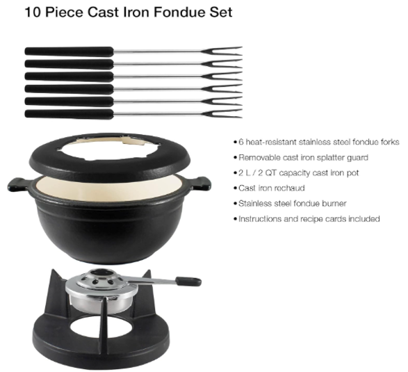 Swissmar Lucerne Cast Iron Meat & Cheese Fondue Set – Matte Black