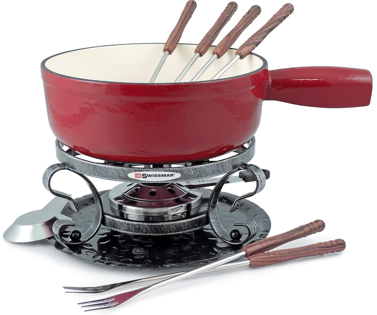 Swissmar Lugano Cast Iron Cheese Fondue Set – Cherry Red