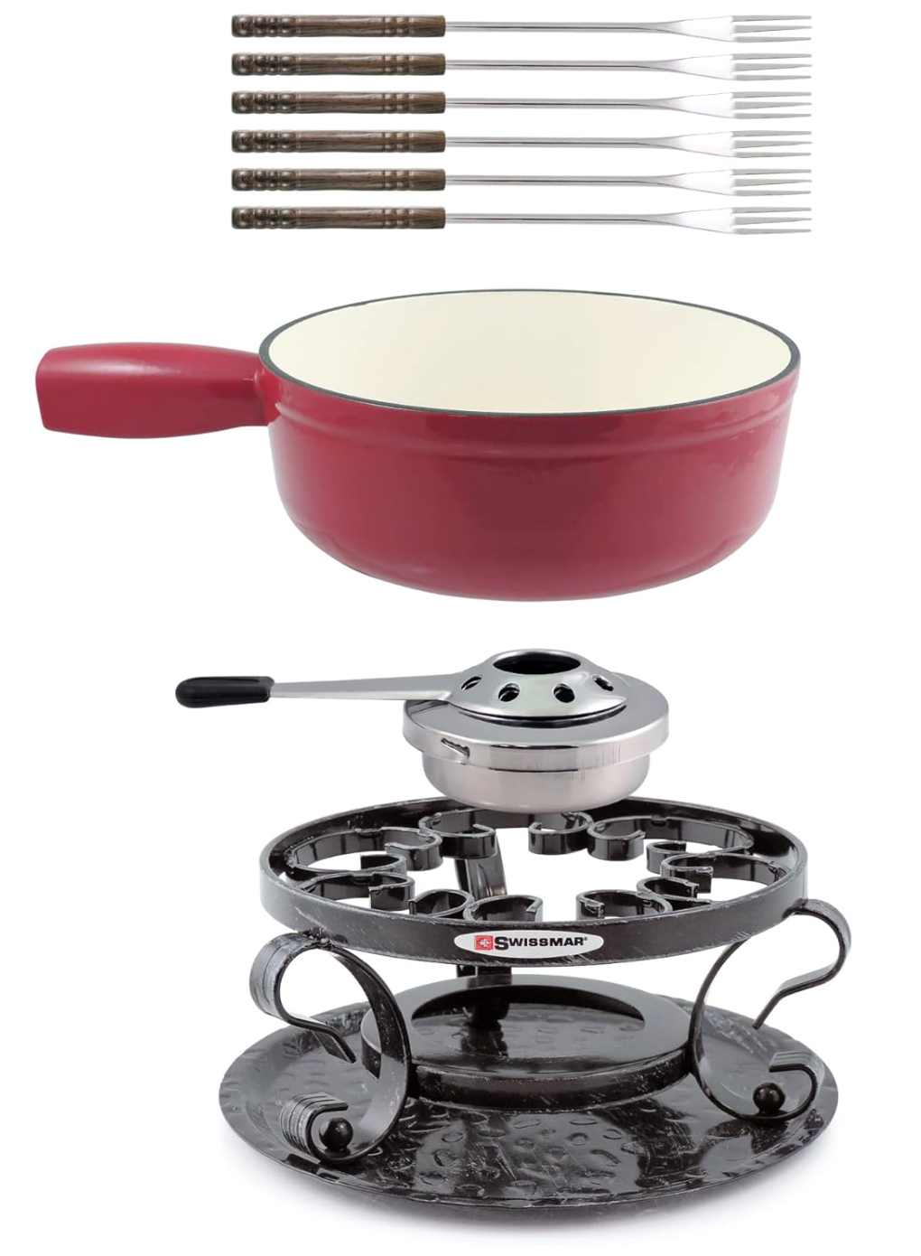 Swissmar Lugano Cast Iron Cheese Fondue Set – Cherry Red