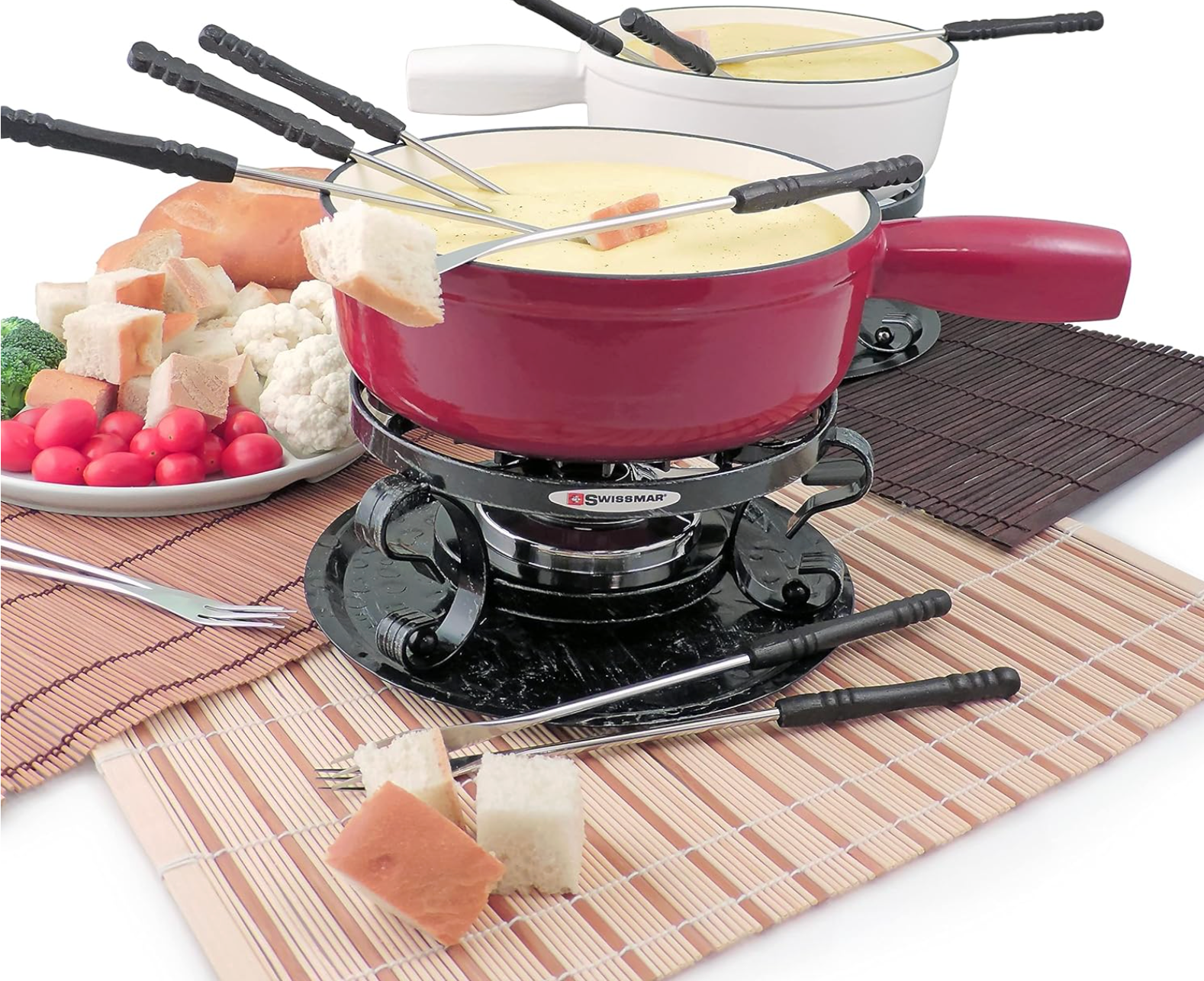 Swissmar Lugano Cast Iron Cheese Fondue Set – Cherry Red