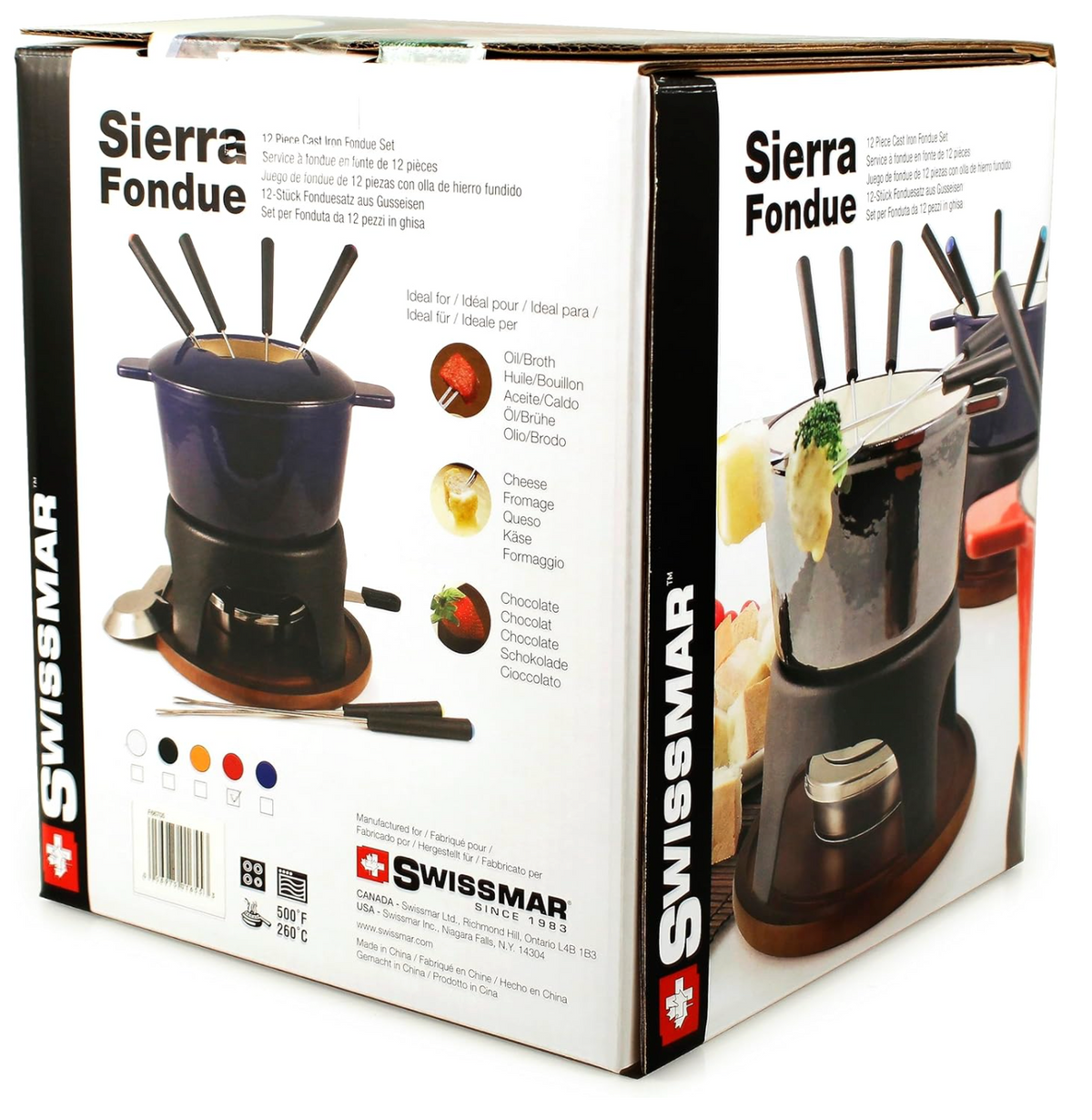 Swissmar Sierra Cast Iron Meat & Cheese Fondue Set – Cherry Red