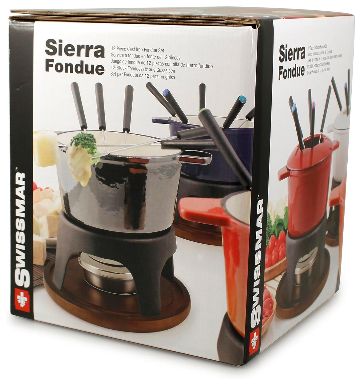 Swissmar Sierra Cast Iron Meat & Cheese Fondue Set – Cherry Red