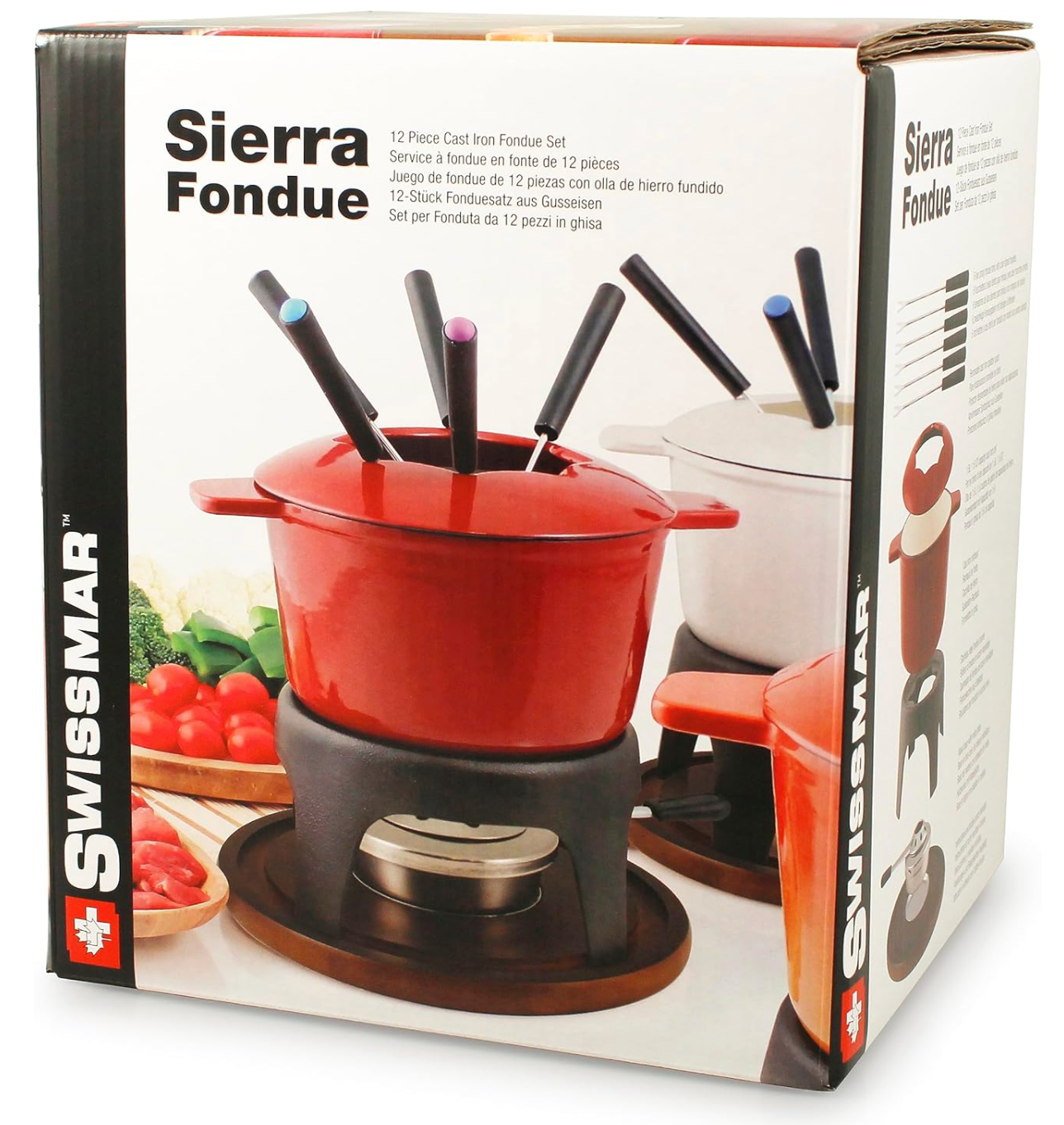 Swissmar Sierra Cast Iron Meat & Cheese Fondue Set – Cherry Red