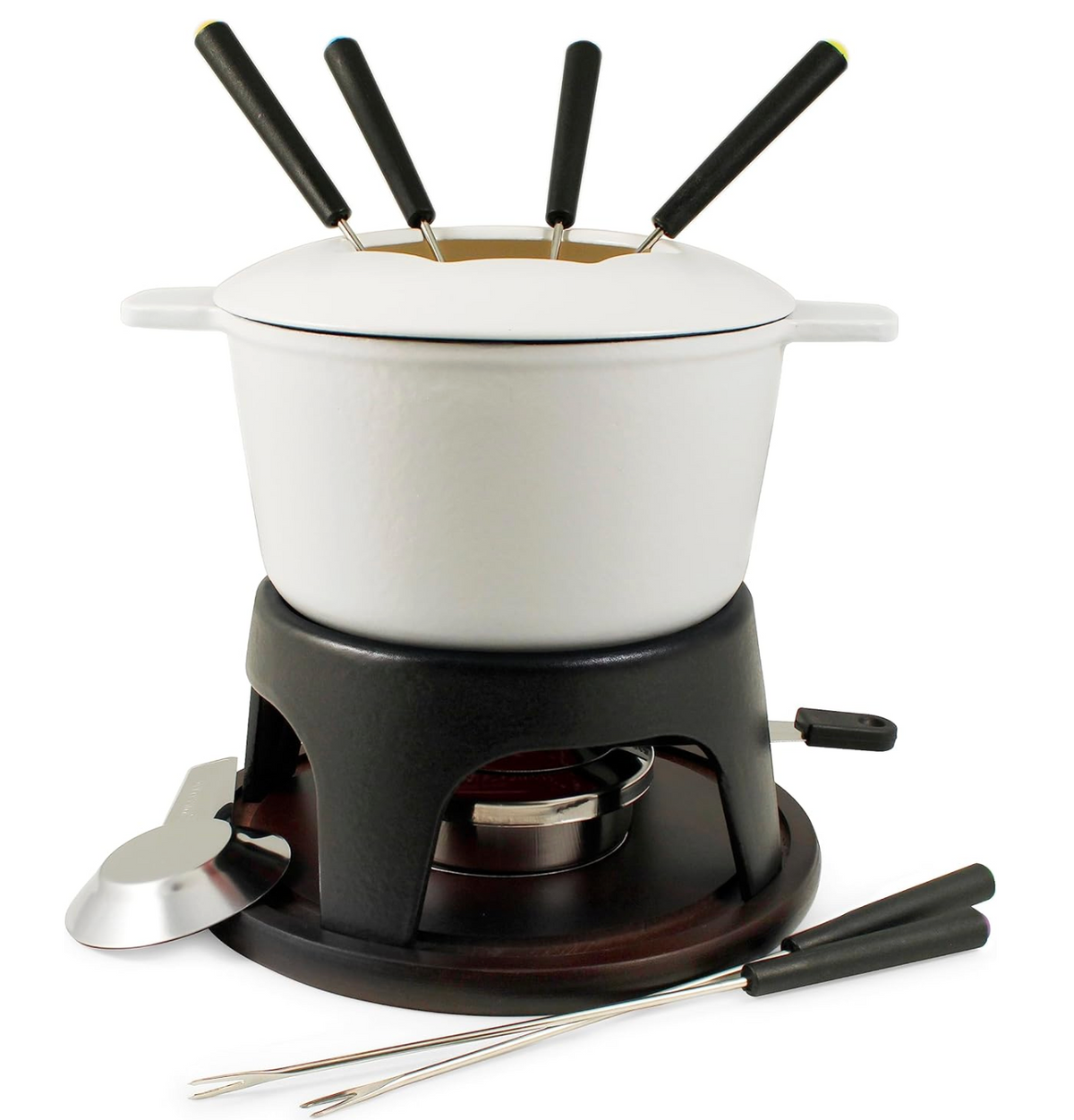 Swissmar Sierra Cast Iron Meat &amp; Cheese Fondue Set – Matte White by Kitchen Niche