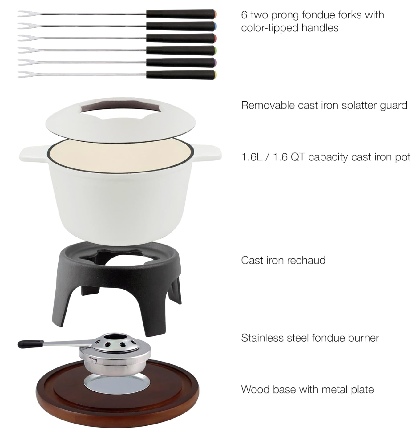 Swissmar Sierra Cast Iron Meat & Cheese Fondue Set – Matte White by Kitchen Niche