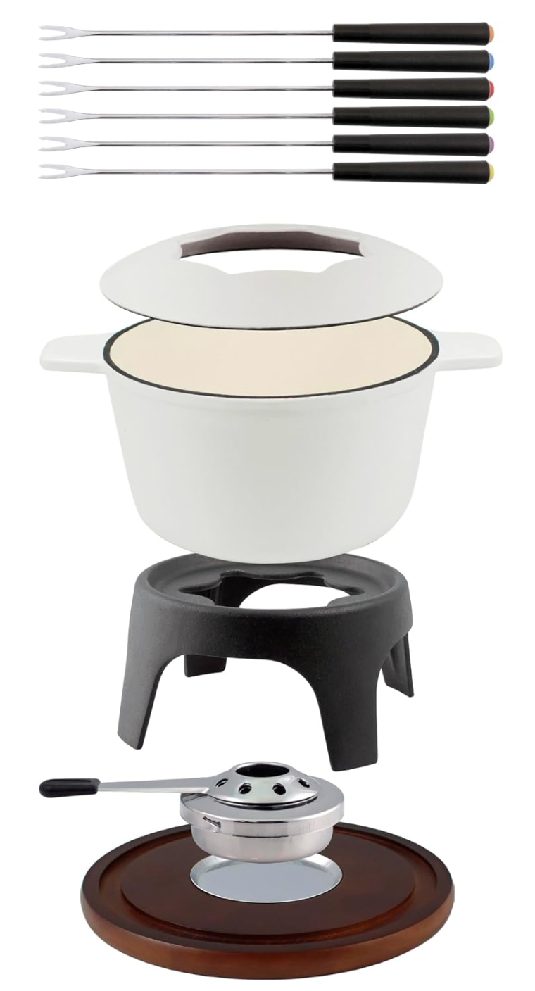 Swissmar Sierra Cast Iron Meat & Cheese Fondue Set – Matte White by Kitchen Niche