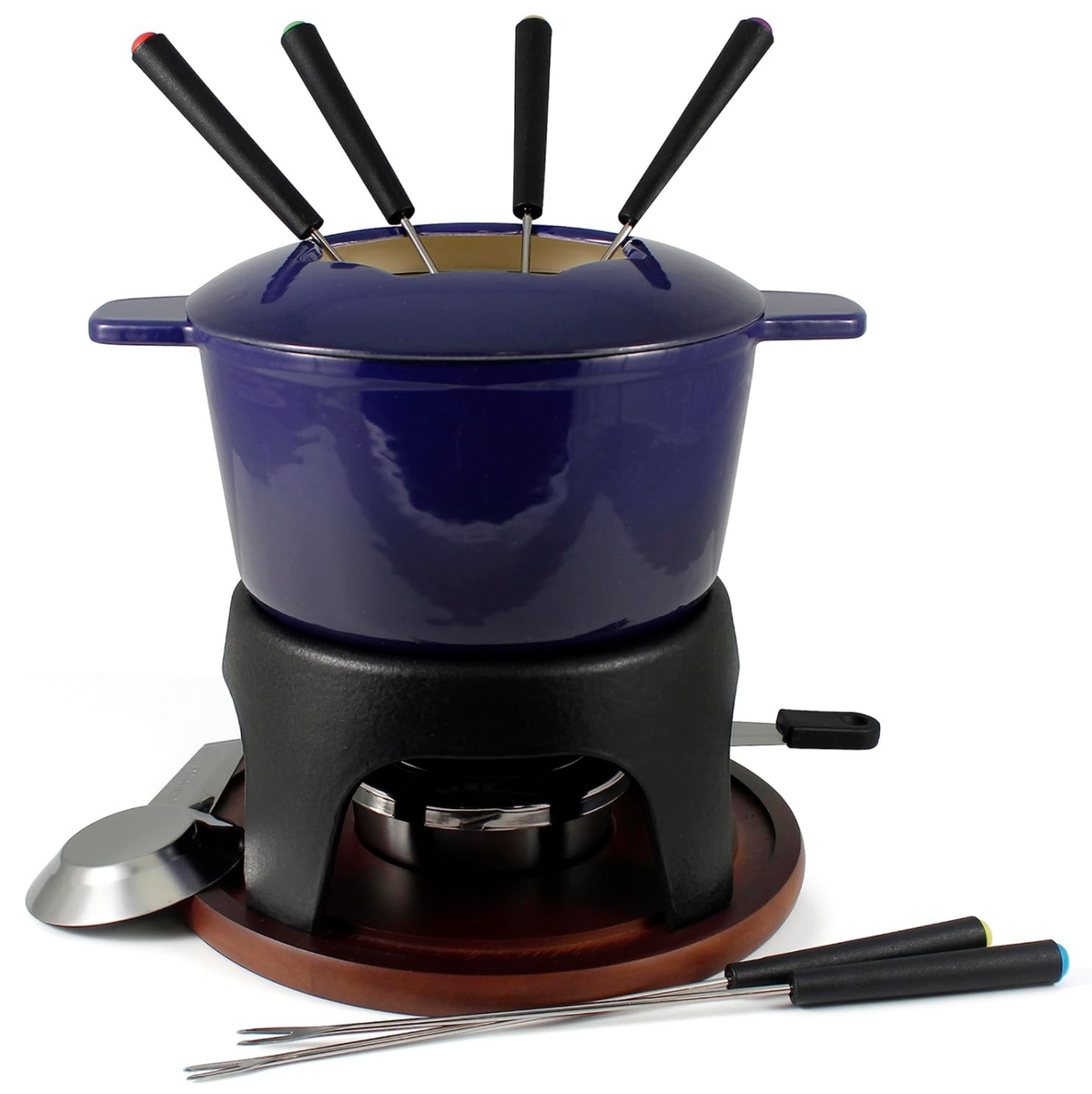 Swissmar Sierra Cast Iron Meat &amp; Cheese Fondue Set – Deep Blue by Kitchen Niche