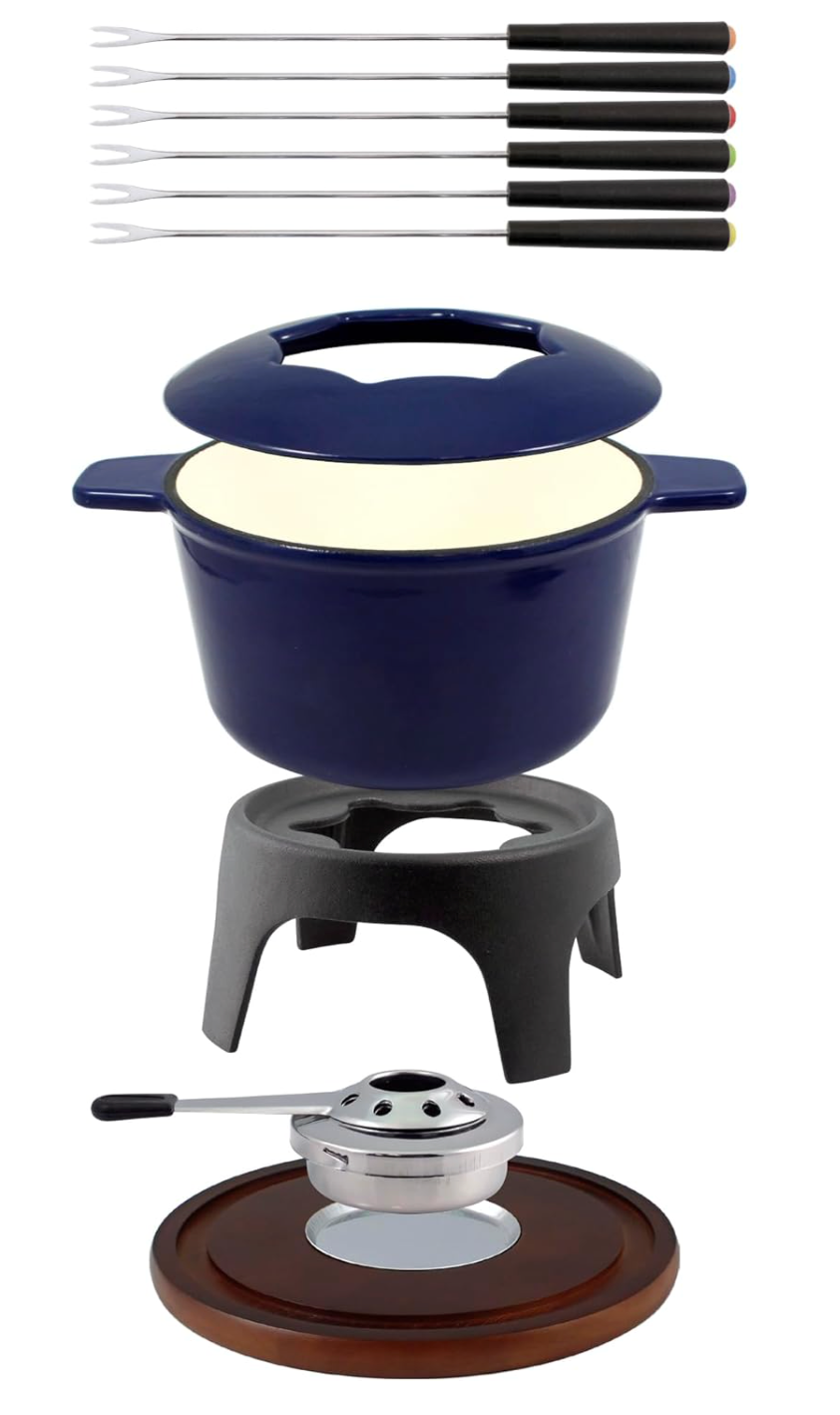 Swissmar Sierra Cast Iron Meat & Cheese Fondue Set – Deep Blue by Kitchen Niche