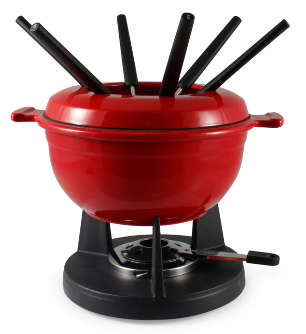 Swissmar Lucerne Cast Iron Meat &amp; Cheese Fondue Set – Red by Kitchen Niche