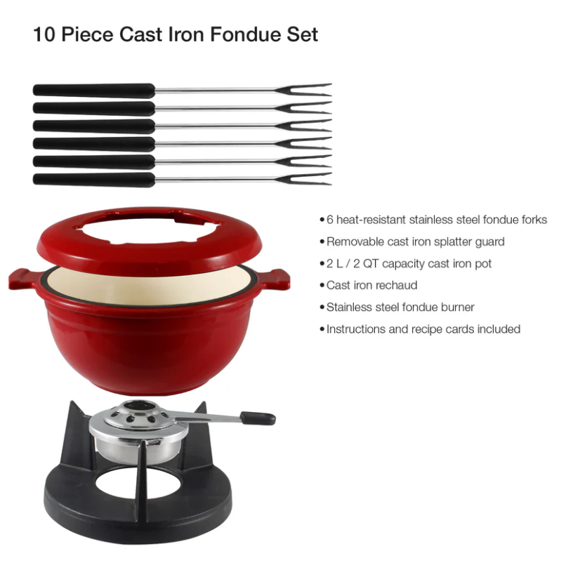 Swissmar Lucerne Cast Iron Meat & Cheese Fondue Set – Red by Kitchen Niche