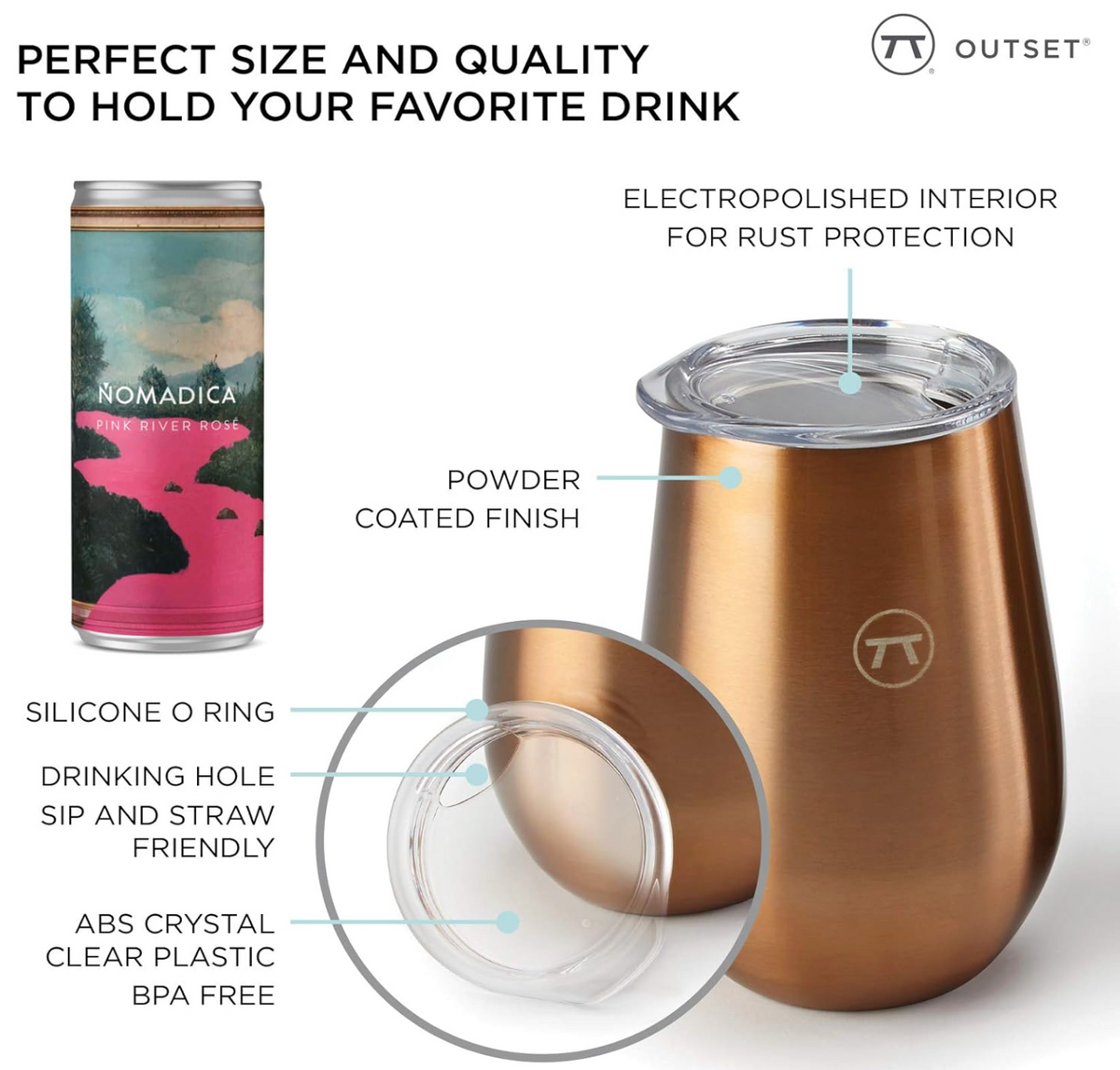 Outset Double Wall Wine Tumblers with Lids – Wood Grain Set of 2