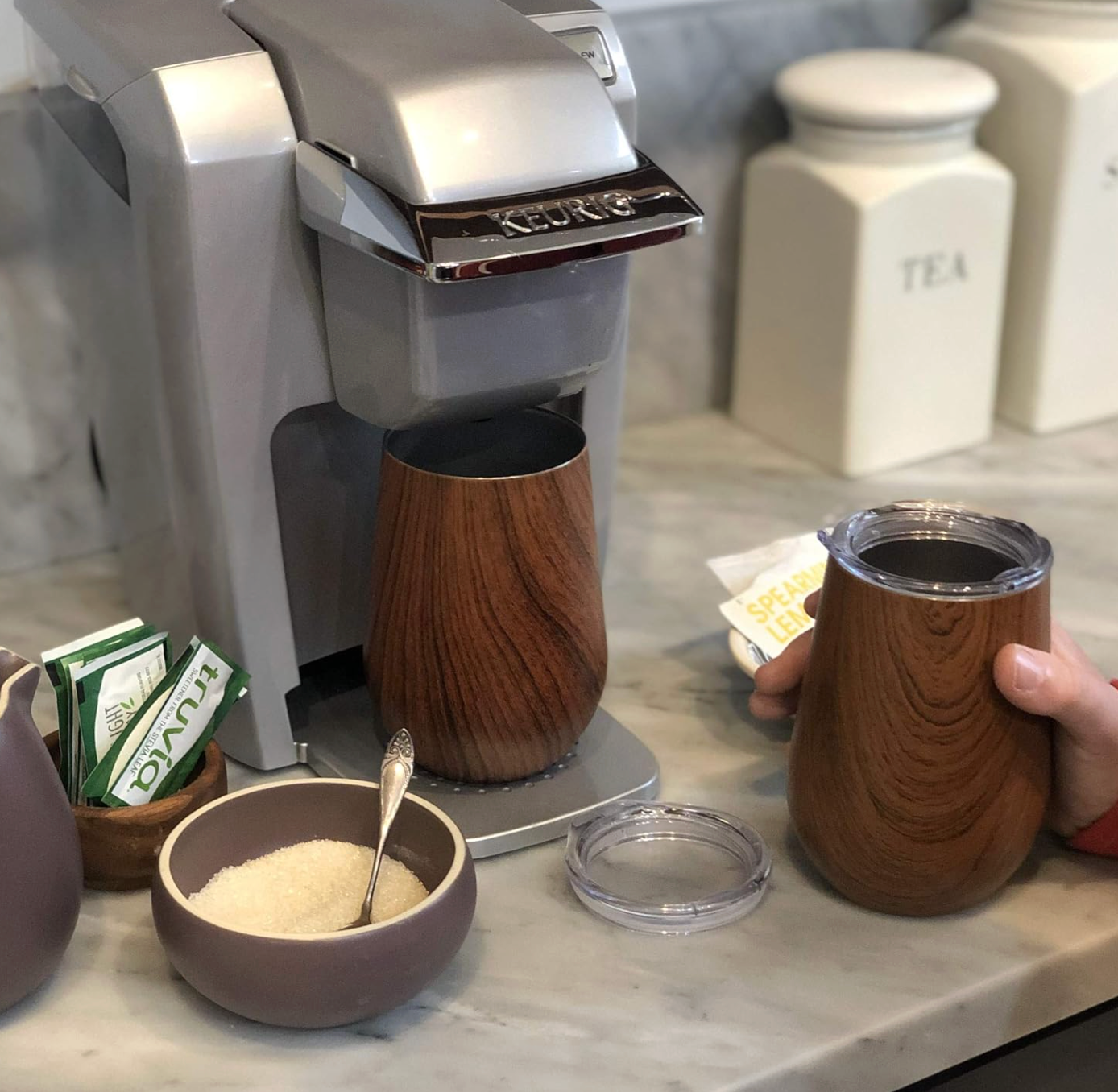 Outset Double Wall Wine Tumblers with Lids – Wood Grain Set of 2