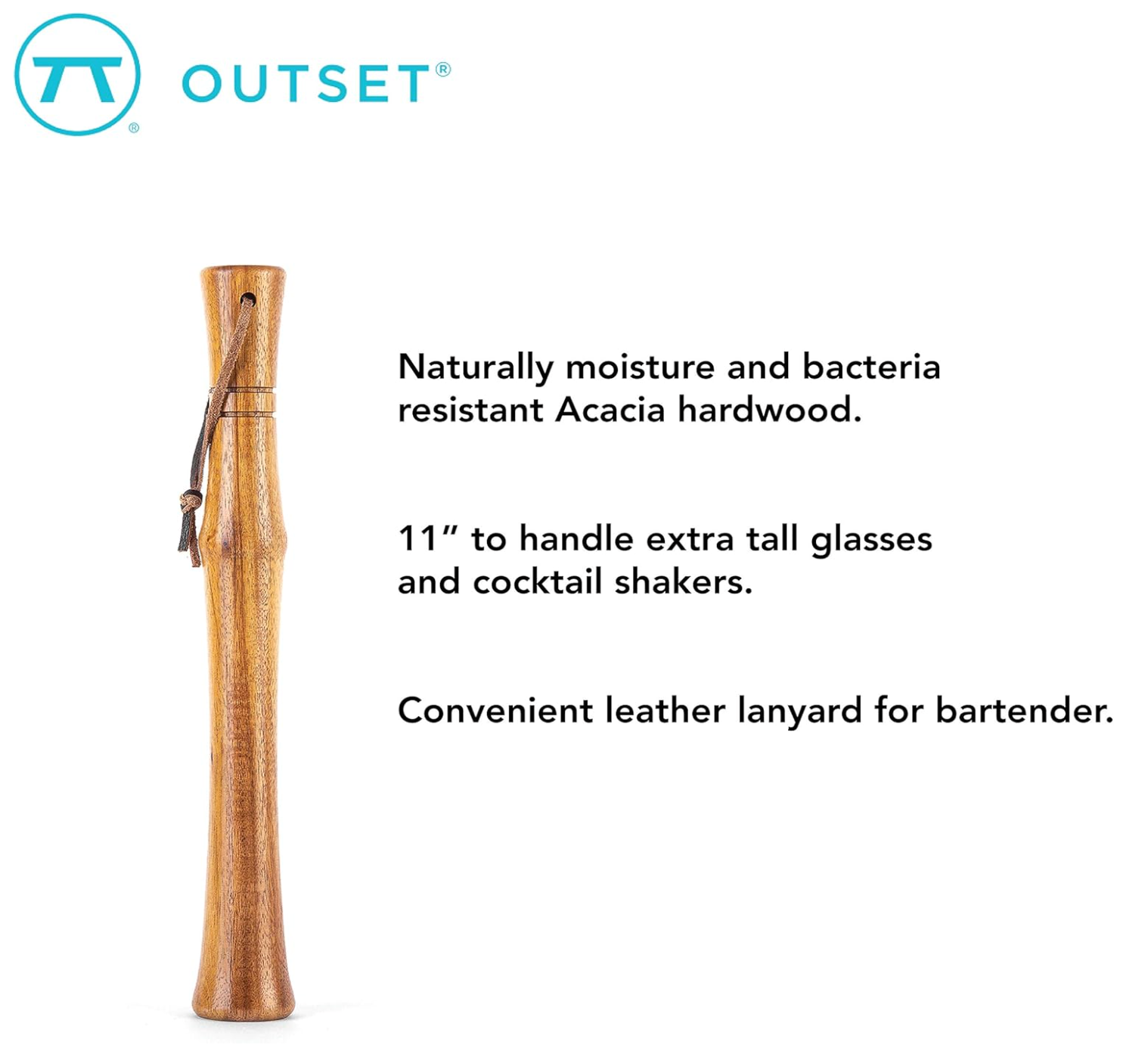 Outset Acacia Wood Cocktail Muddler – 11" Natural
