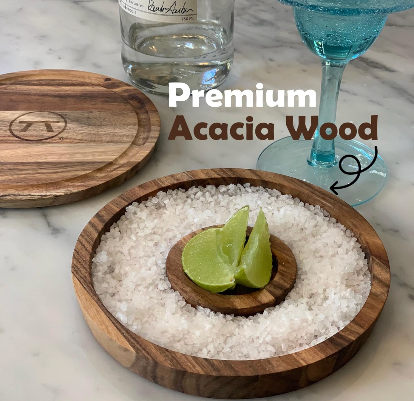 Outset 3-in-1 Acacia Wood Salt Rimmer & Cutting Board Container
