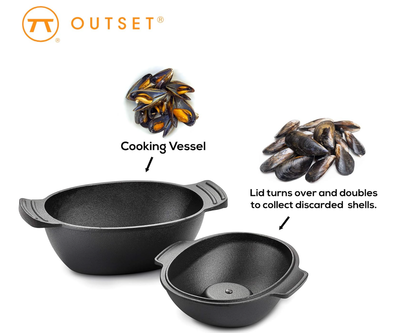 Outset Cast Iron Seafood & Mussel Pot with Lid – 2.5 Qt