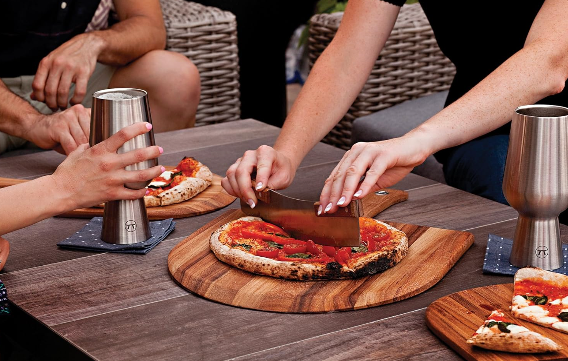 Outset Acacia Handle Pizza Rocker Cutter