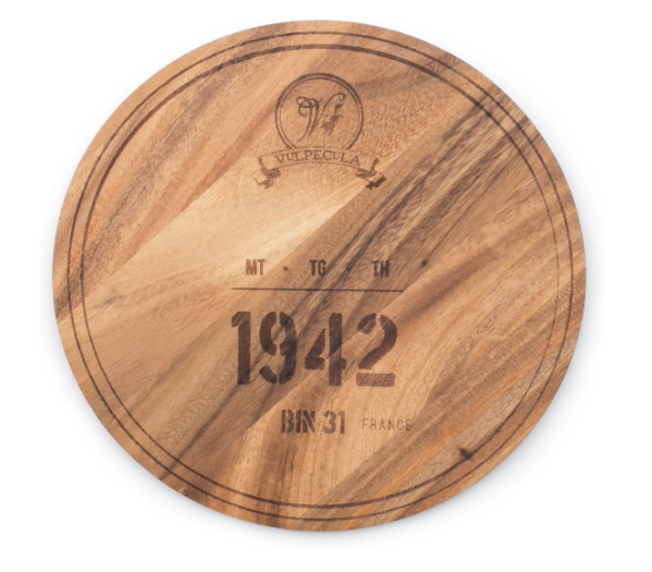 Circle Serving Board – 1942 Wine Barrel Engraving