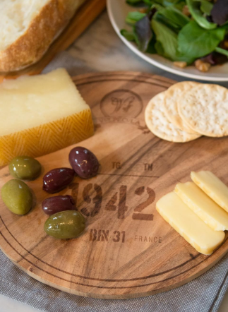 Circle Serving Board – 1942 Wine Barrel Engraving