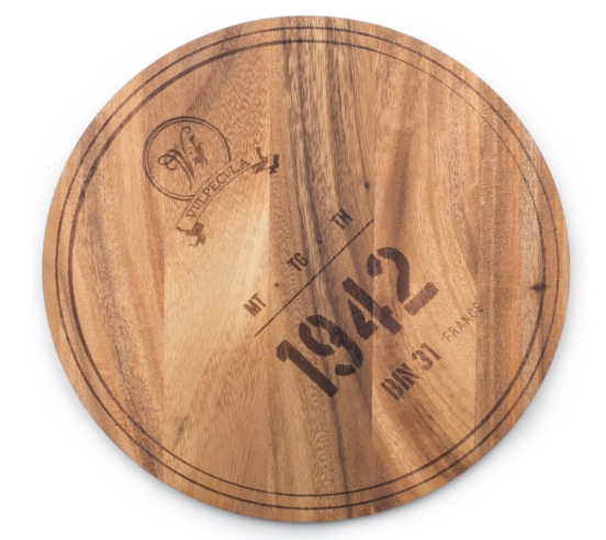 Circle Serving Board – 1942 Wine Barrel Engraving