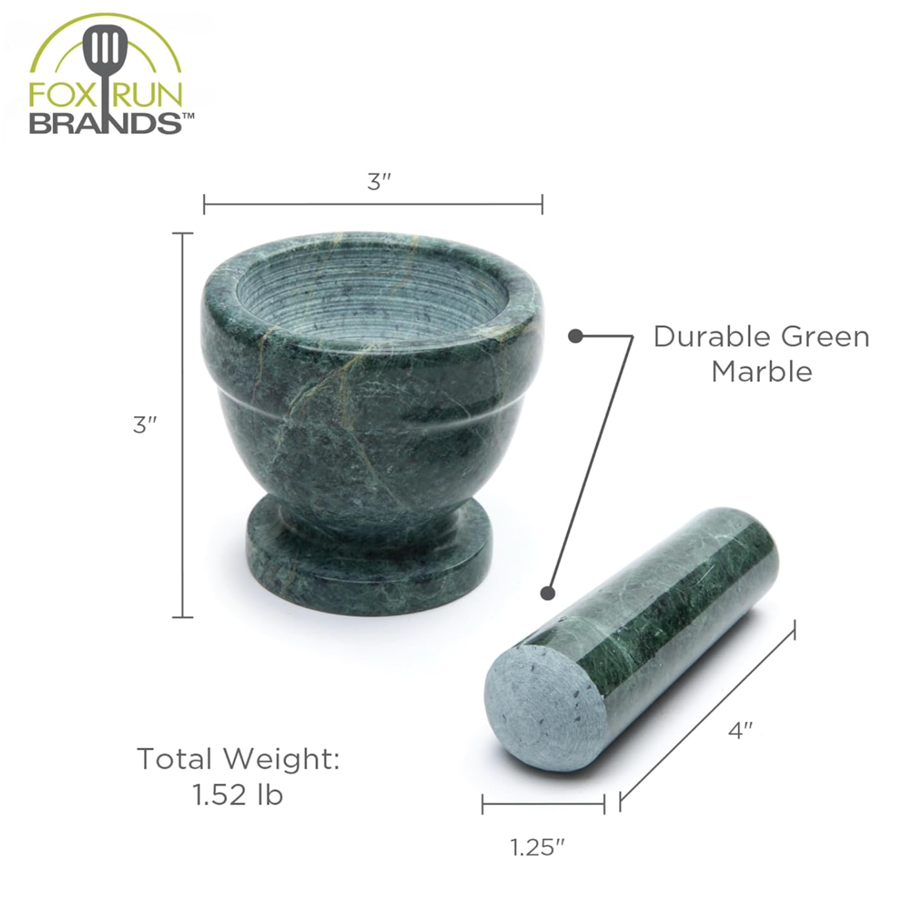 Fox Run Green Marble Mortar & Pestle – 3"