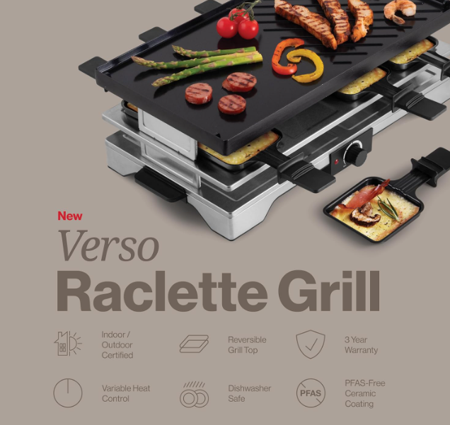 Swissmar Verso 8-Person Raclette Grill – Cast Iron Plate