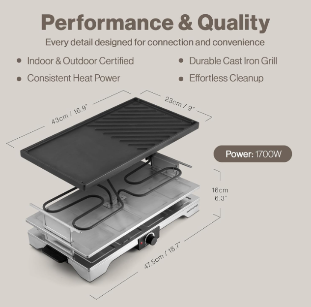 Swissmar Verso 8-Person Raclette Grill – Cast Iron Plate