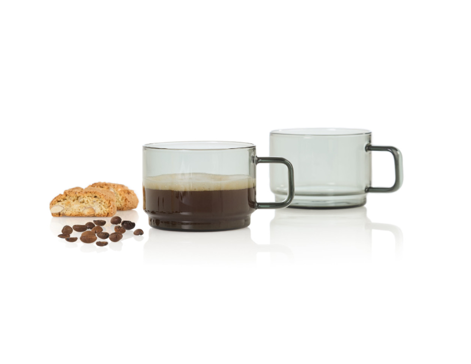 AdHoc Impact Espresso Cup Set – Grey Glass with Handle - 300 ml