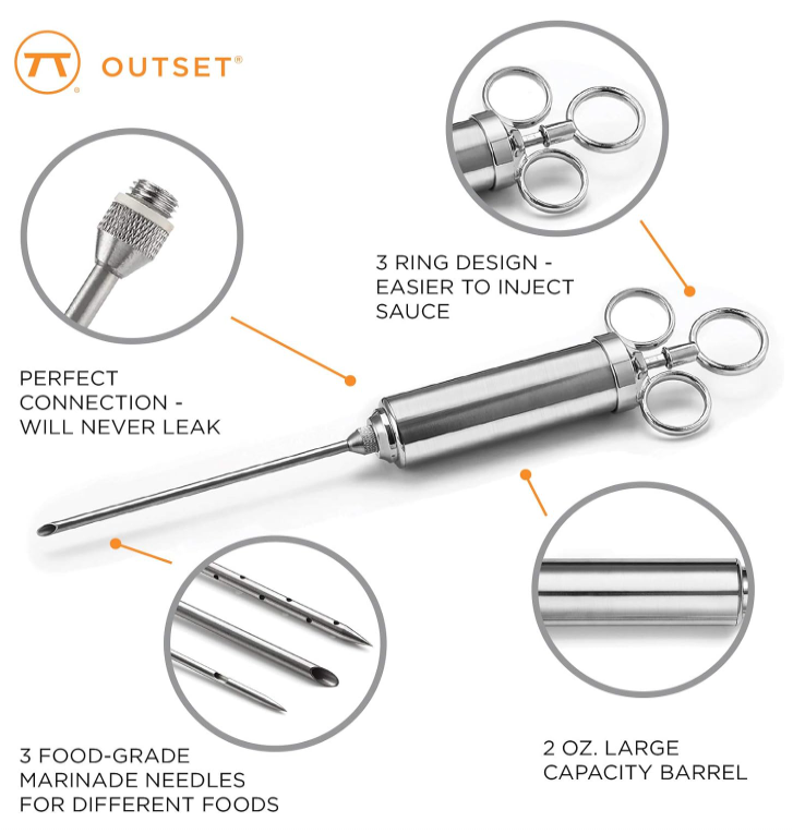 Outset Stainless Steel Marinade Injector Set – 6-Piece BBQ Kit