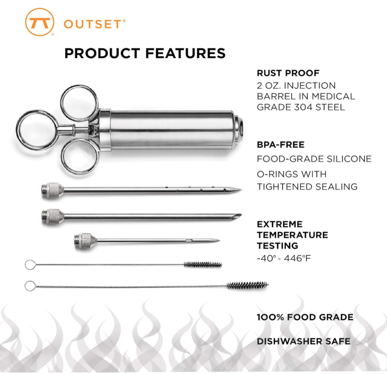 Outset Stainless Steel Marinade Injector Set – 6-Piece BBQ Kit
