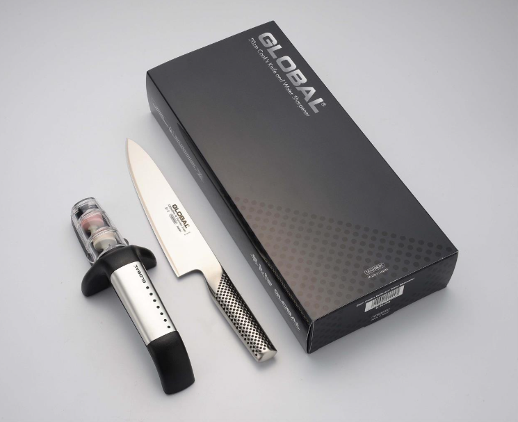 Global Knife & Sharpener Set 2-Piece Starter Set (G2, G91SB Sharpener) Global by Kitchen Niche