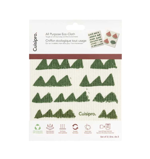 Cuisipro Reusable Eco Cleaning Cloth – 2pc Set 20 x 17 cm – Green Triangle & Watermelon Cuisipro by Kitchen Niche