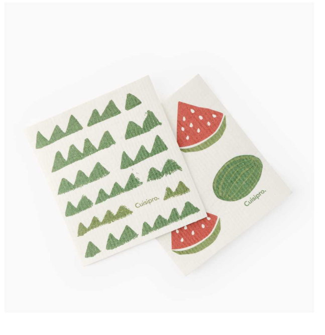 Cuisipro Reusable Eco Cleaning Cloth – 2pc Set 20 x 17 cm – Green Triangle & Watermelon Cuisipro by Kitchen Niche