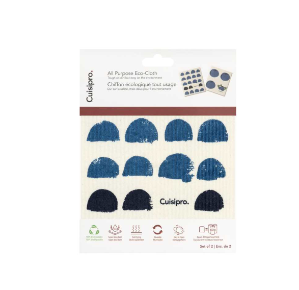 Cuisipro Reusable Eco Cleaning Cloth – 2pc Set 20 x 17 x 0.2 cm – Blue Dots & Blueberry Cuisipro by Kitchen Niche