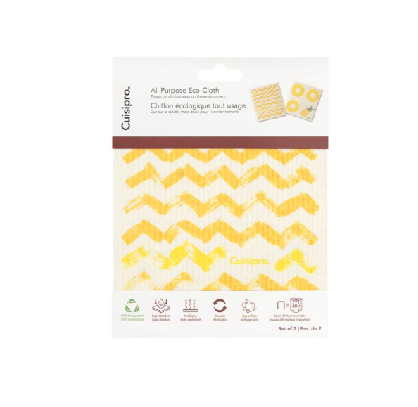 Cuisipro Reusable Eco Cleaning Cloth – 2pc Set 20 x 17 cm – Yellow ZigZag & Pineapple Cuisipro by Kitchen Niche