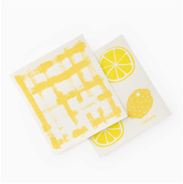 Cuisipro Reusable Eco Cleaning Cloth – 2pc Set 20 x 17 cm – Yellow ZigZag & Pineapple Cuisipro by Kitchen Niche