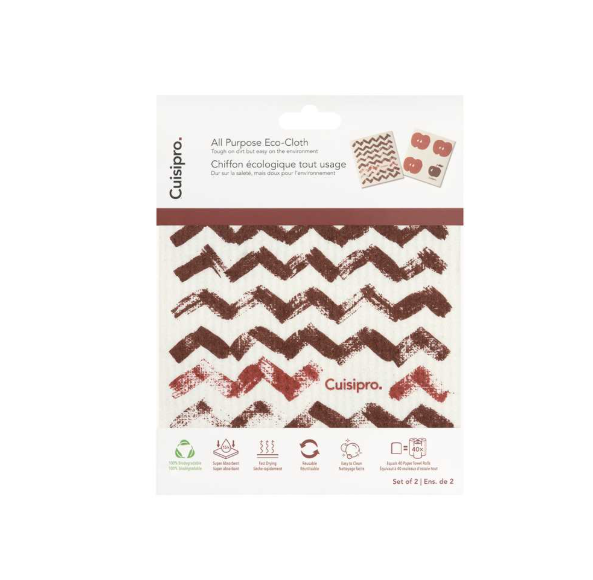 Cuisipro Reusable Eco Cleaning Cloth – 2pc Set 20 x 17 x 0.2 cm – Red ZigZag & Apple Cuisipro by Kitchen Niche