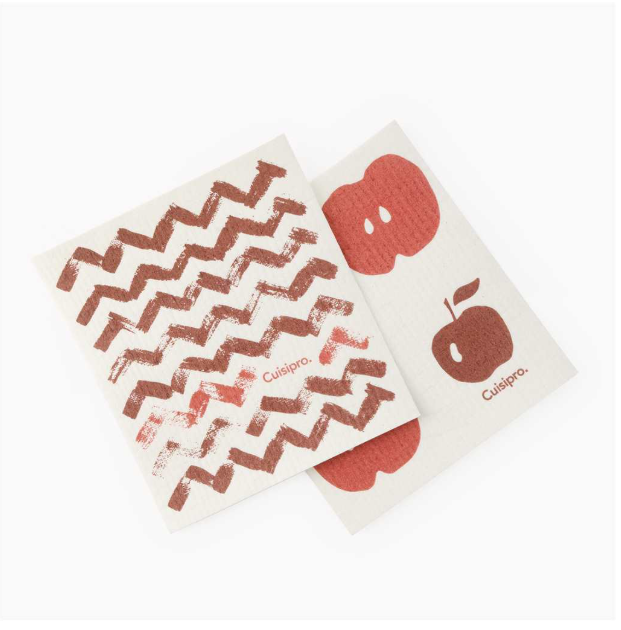 Cuisipro Reusable Eco Cleaning Cloth – 2pc Set 20 x 17 x 0.2 cm – Red ZigZag & Apple Cuisipro by Kitchen Niche