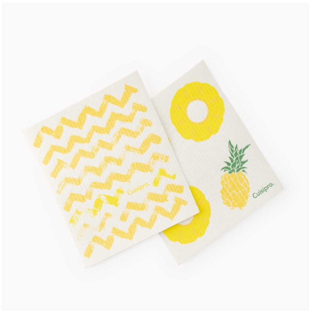 Cuisipro Reusable Eco Cleaning Cloth – 2pc Set 20 x 17 cm – Yellow Stripe & Lemon Cuisipro by Kitchen Niche