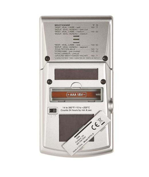 CDN Digital Probe Thermometer Timer Clock - Silver