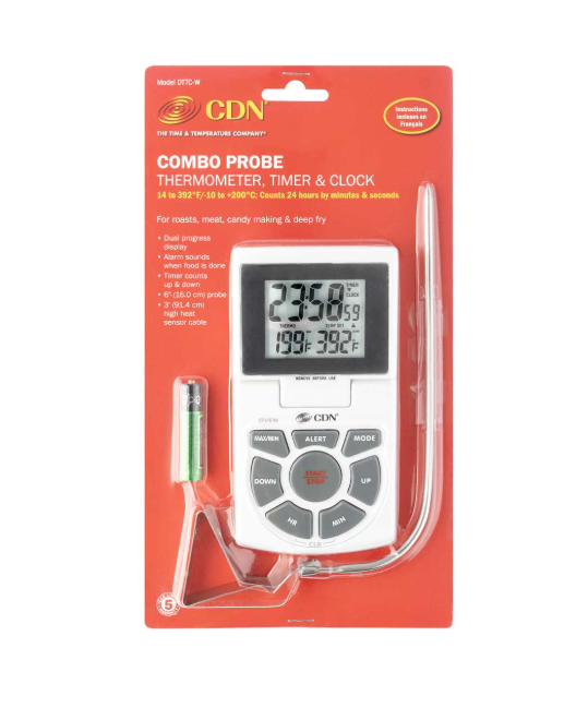 CDN Digital Probe Thermometer Timer Clock - White