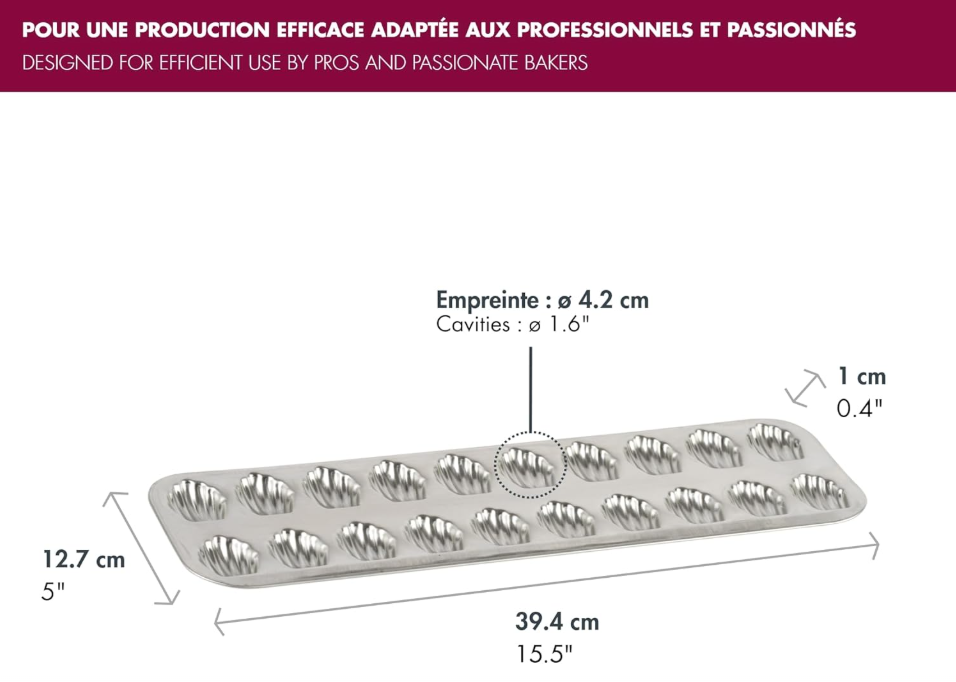 Gobel Madeleine Sheet Stamped for 20 Small – 15.5" x 5" / 39.5 x 12.5 cm