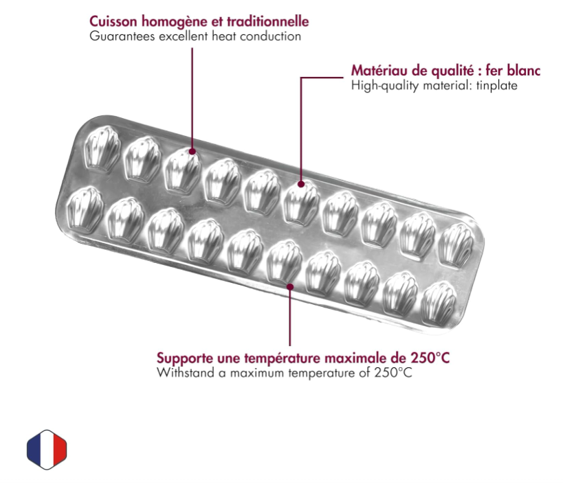 Gobel Madeleine Sheet Stamped for 20 Small – 15.5" x 5" / 39.5 x 12.5 cm